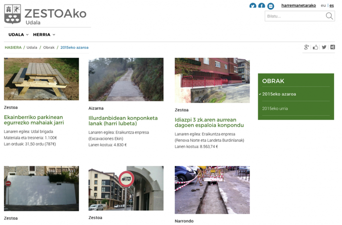 Udaleko webguneak ‘Obrak’ atala estreinatu du