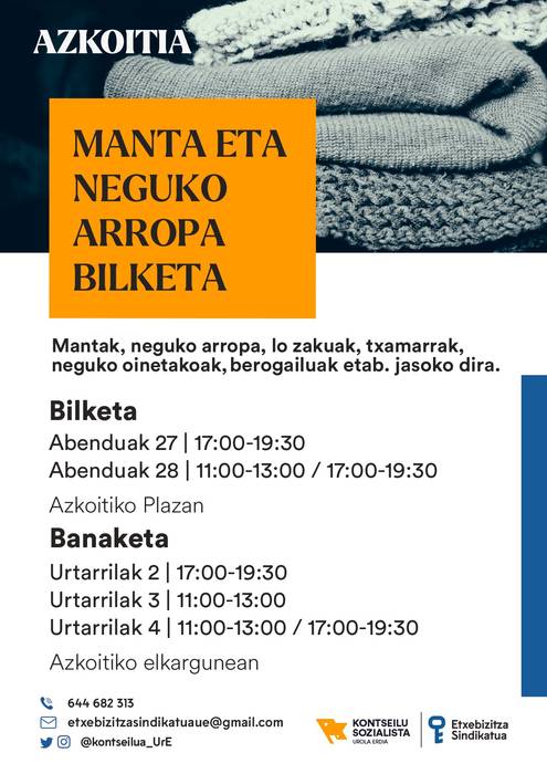 Neguko manta eta arropa bilketa