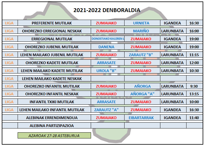 Asteburu honetako futbol partiden ordutegia