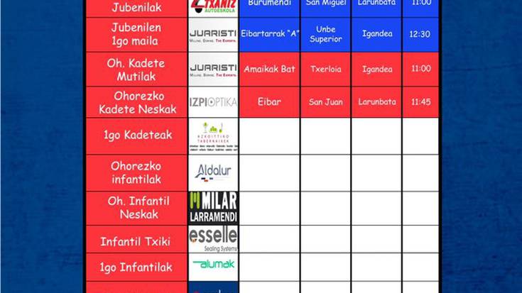 Anaitasunaren asteburuko futbol partiden ordutegiak