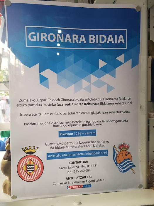 Girona-Real Sociedad partida ikustera joateko bidaia antolatu du Algorri taldeak