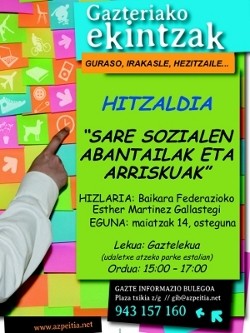 Sare sozialen abantailez eta arriskuez hitzaldia izango da bihar