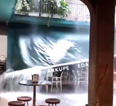 Bideoa: Arratsaldeko txingorrak Zarauzko Arkupe tabernako toldoa bota du