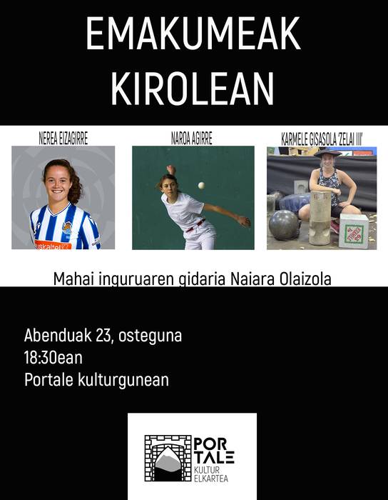 'Emakumeak kirolean' mahai ingurua antolatu du Portale kultur elkarteak