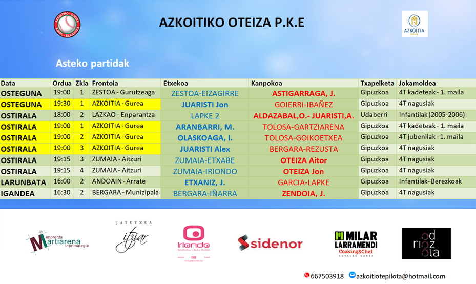 Aste honetako pilota partidak