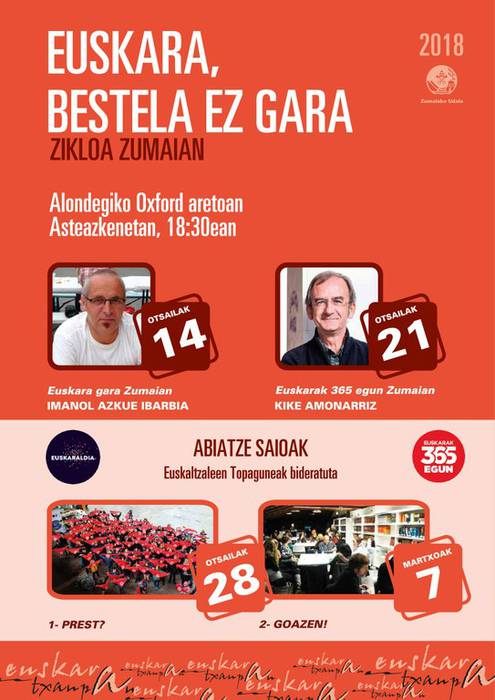 Otsailaren 14an hasiko da Zumaian aurtengo 'Euskara, bestela ez gara' hitzaldi zikloa