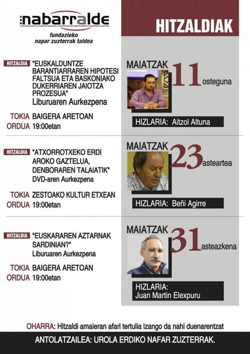 Hiru aurkezpen-hitzaldi antolatu ditu Urola Erdiko Nafar Zuzterrak-ek