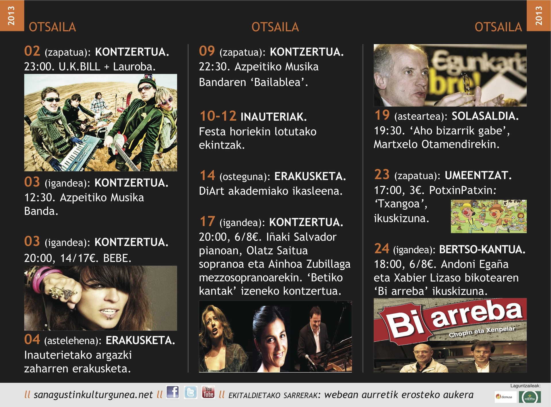 Sanagustin kulturguneko otsaileko agenda. Asteburu ...