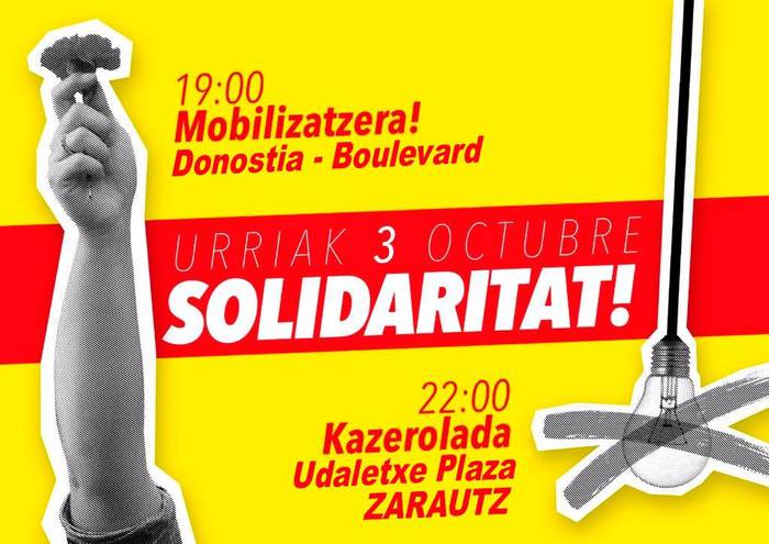 Kataluniari elkartasuna adierazteko bigarren protesta zaratatsua egingo dute