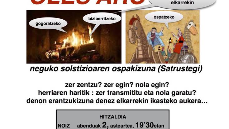 Olentzeroren jatorri, zentzu eta nondik norakoen inguruan hitzaldia, gaur