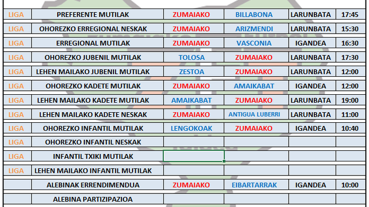 Asteburu honetako futbol partiden ordutegia