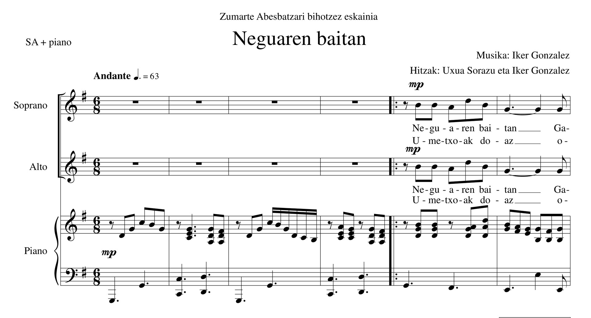 Zumarte abesbatzak Uxua Sorazuren eta Iker Gonzalezen "Neguaren baitan" abestia Kursaal aretoan eskainiko du
