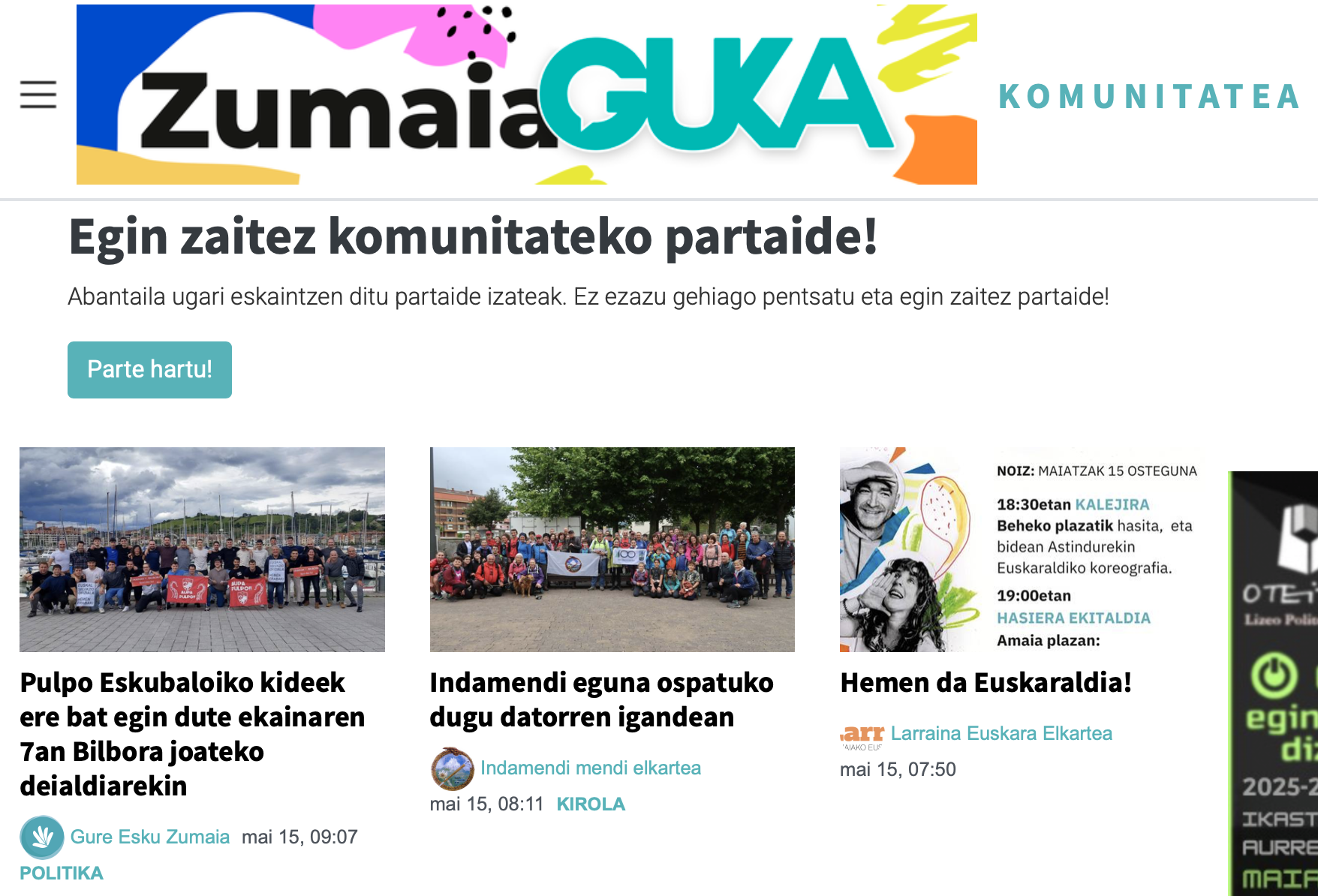 Zumaia Gukaren webguneko komunitatea, berrituta