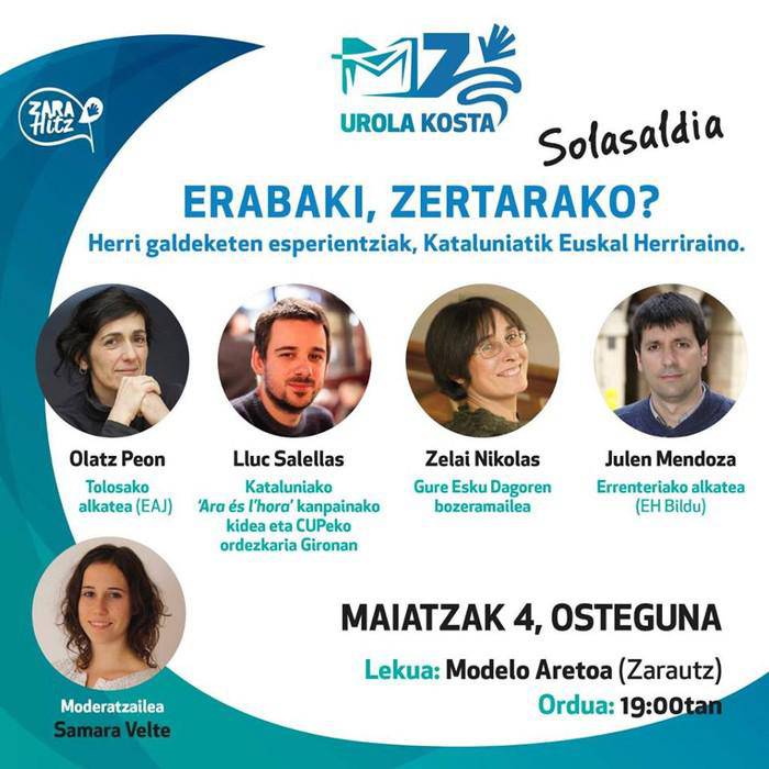 'Erabaki, zertarako?' solasaldia izango da ostegunean, Zarautzen