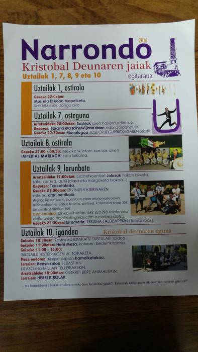 Mus eta eskoba txapelketekin hasiko dira ostiralean Narrondoko San Kristobal jaiak