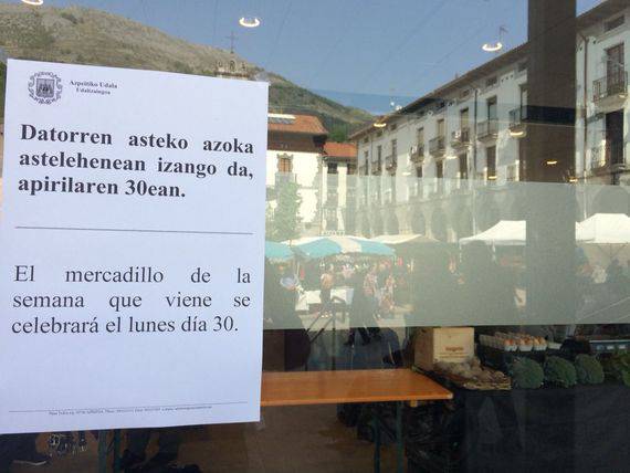 Astelehenean egingo dute datorren asteko azoka