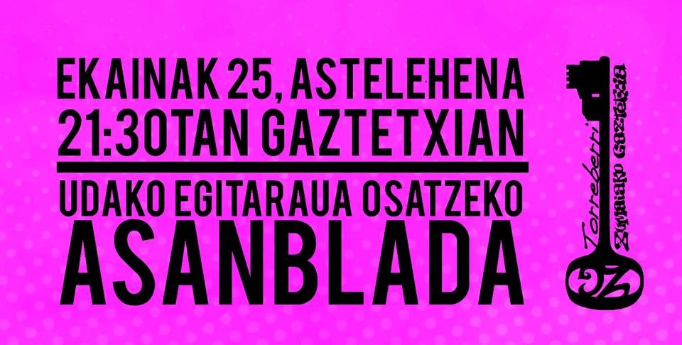 Asanblada egingo da gaur gaztetxean
