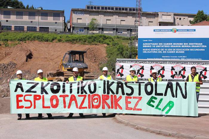 Azkoitian ikastolaren eraikin berria eraikitzeko lanetan "irregulartasunak" salatu ditu ELA sindikatuak