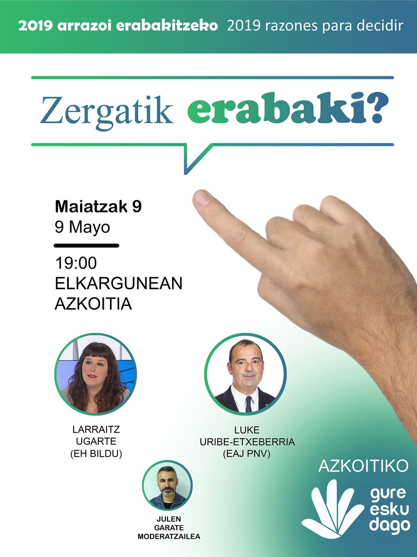 'Zergatik erabaki?' hitzaldia antolatu du Gure Esku Dagok asteazkenerako