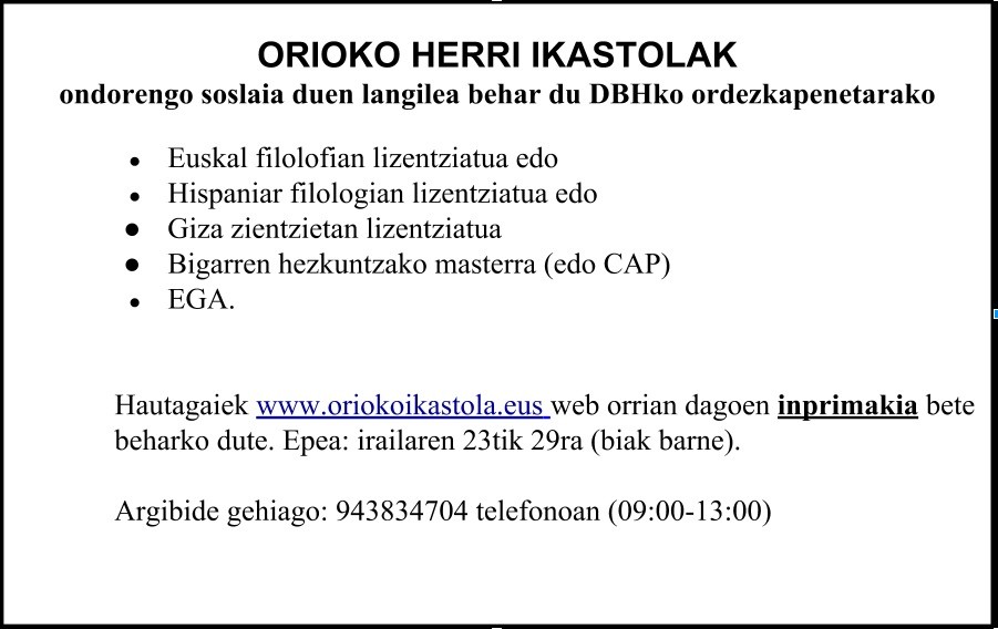 DBHko ORDEZKAPENAK EGITEKO DEIALDIA