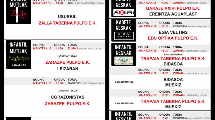 Pulpo Eskubaloiko partiduen ordutegia