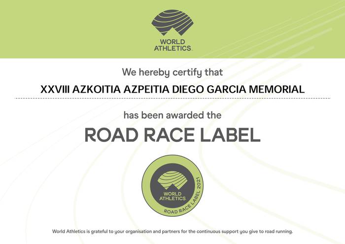 World Athletics erakundearen Road Race Label ziurtagiria jaso du Azkoitia-Azpeitia maratoi erdiak