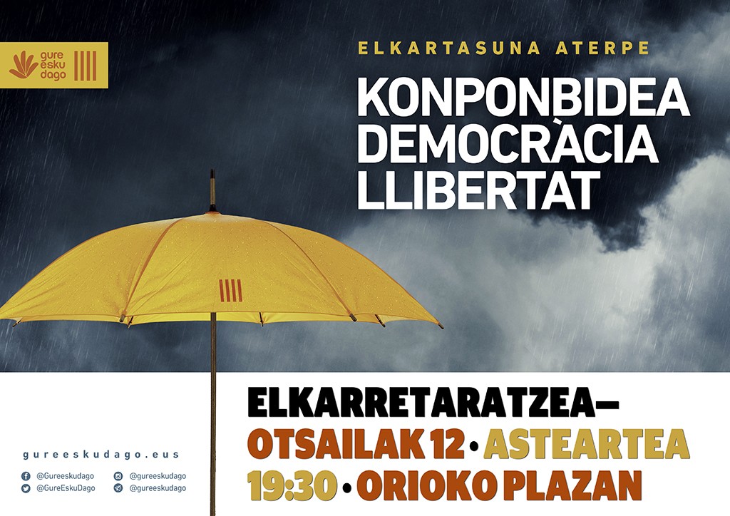 Elkarretaratzea asteartean, preso politiko katalanei elkartasuna erakusteko
