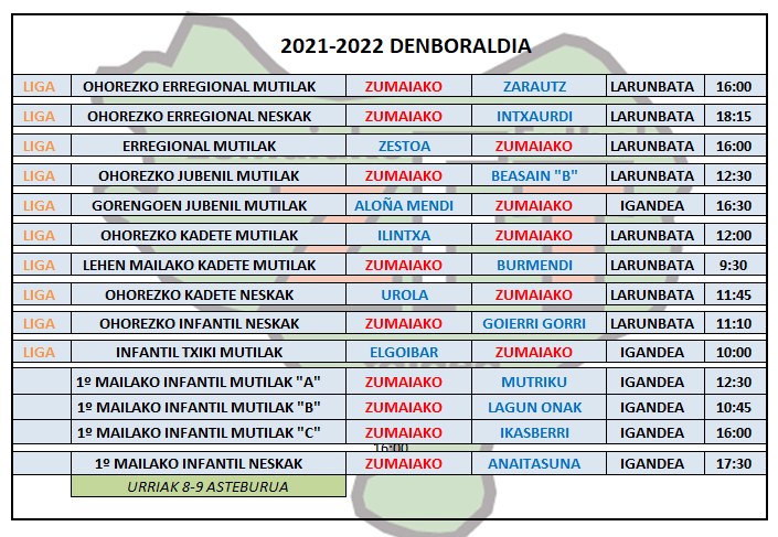 Asteburuko Z.F-T_ko partidoak