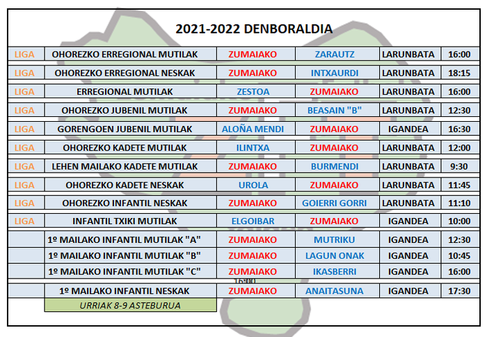 Asteburuko Z.F-T_ko partidoak