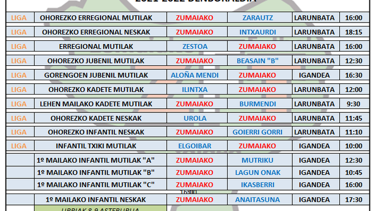 Asteburuko Z.F-T_ko partidoak