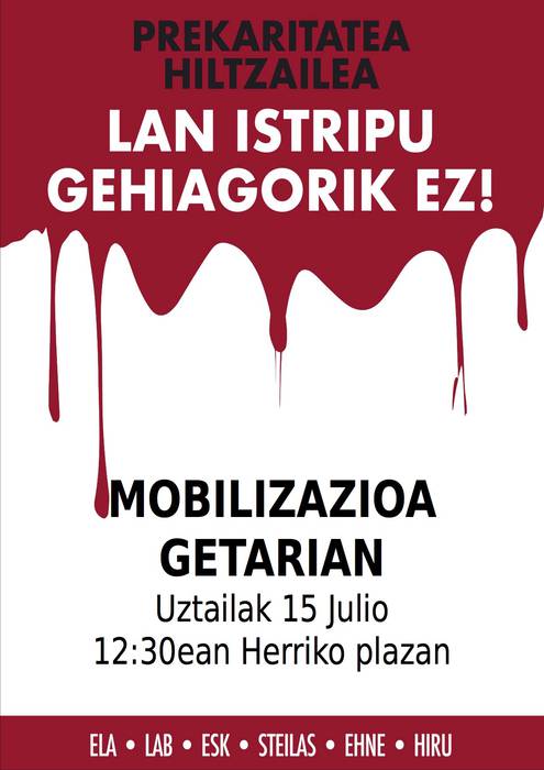 Ostiraleko lan heriotza salatuko dute bihar Getarian