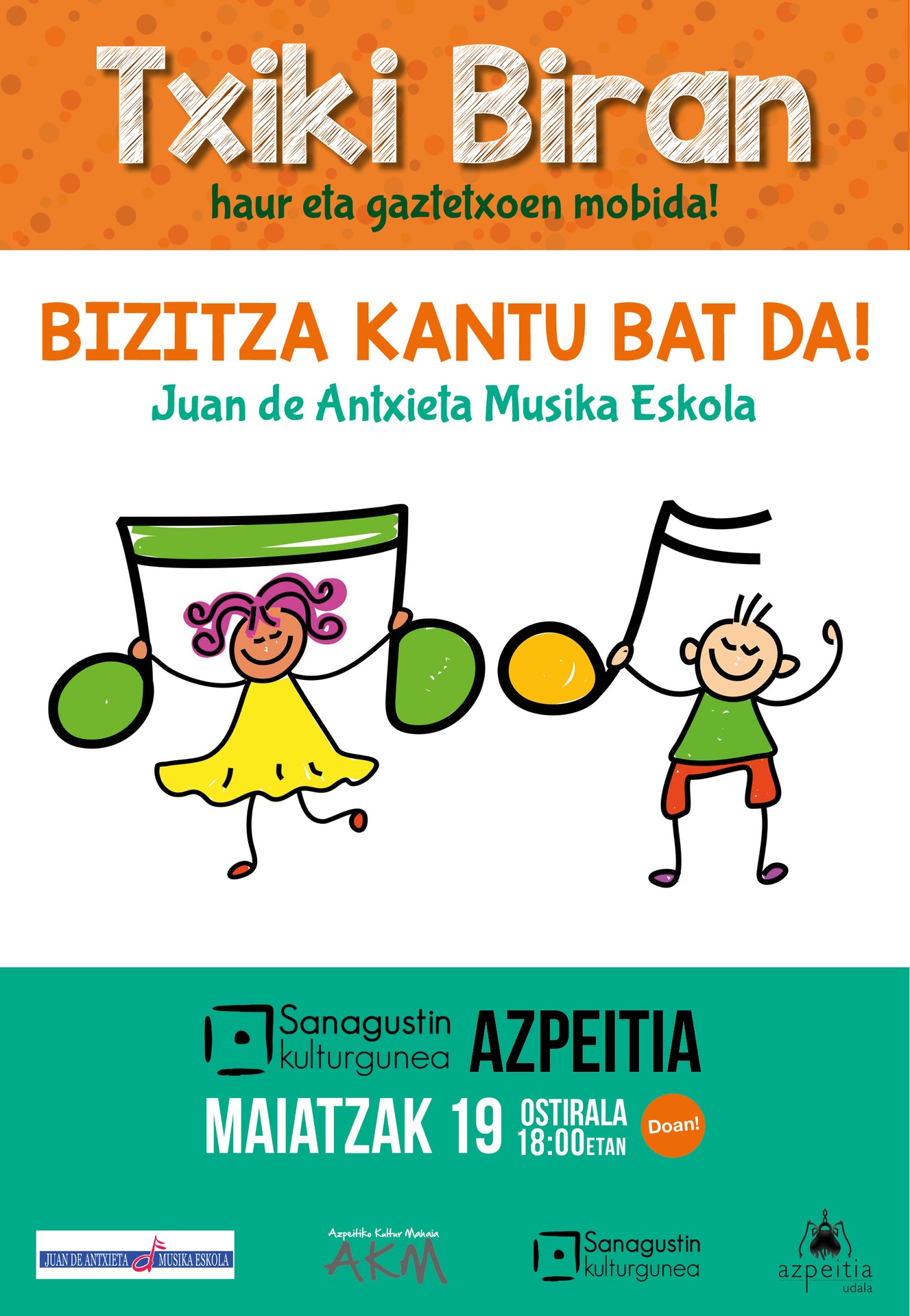 Juan Antxieta musika eskolak 'Bizitza kontzertu bat da' emanaldia eskainiko du ostiralean