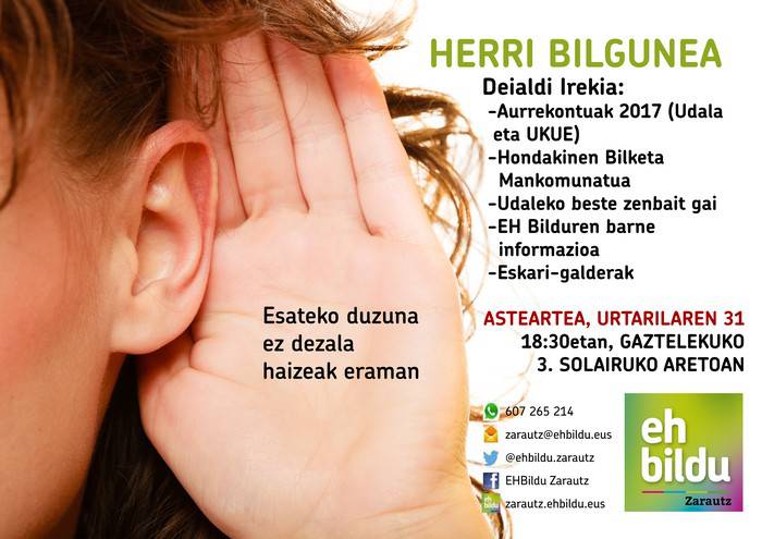 Asteartean herri bilgunea egingo du EH Bilduk