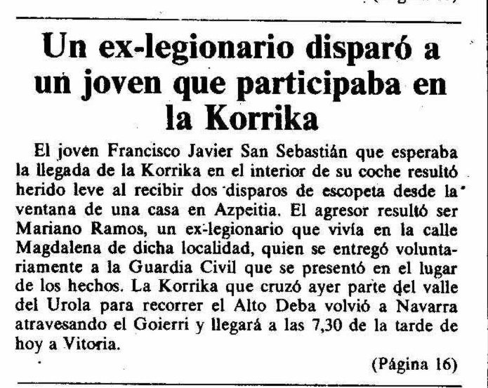Flashbacka 1982. urtera, Korrika Azpeititik igaro zen egun hartara