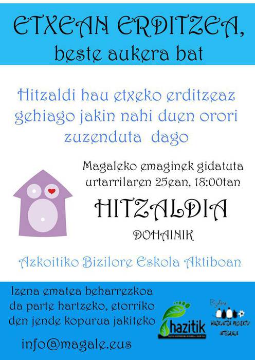 Magaleko emaginek 'Etxean erditzea, beste aukera bat' hitzaldia eskainiko dute hilaren 25ean