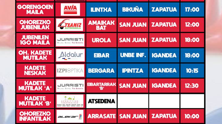 Irailak 29-30 asteburuko partiden ordutegiak