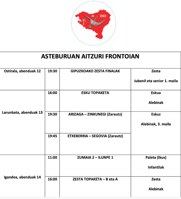 Aste honetako pilota partidak