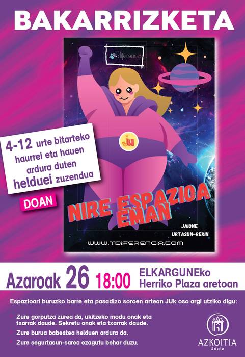 'Nire espazioa eman' haurrentzako bakarrizketa saioa
