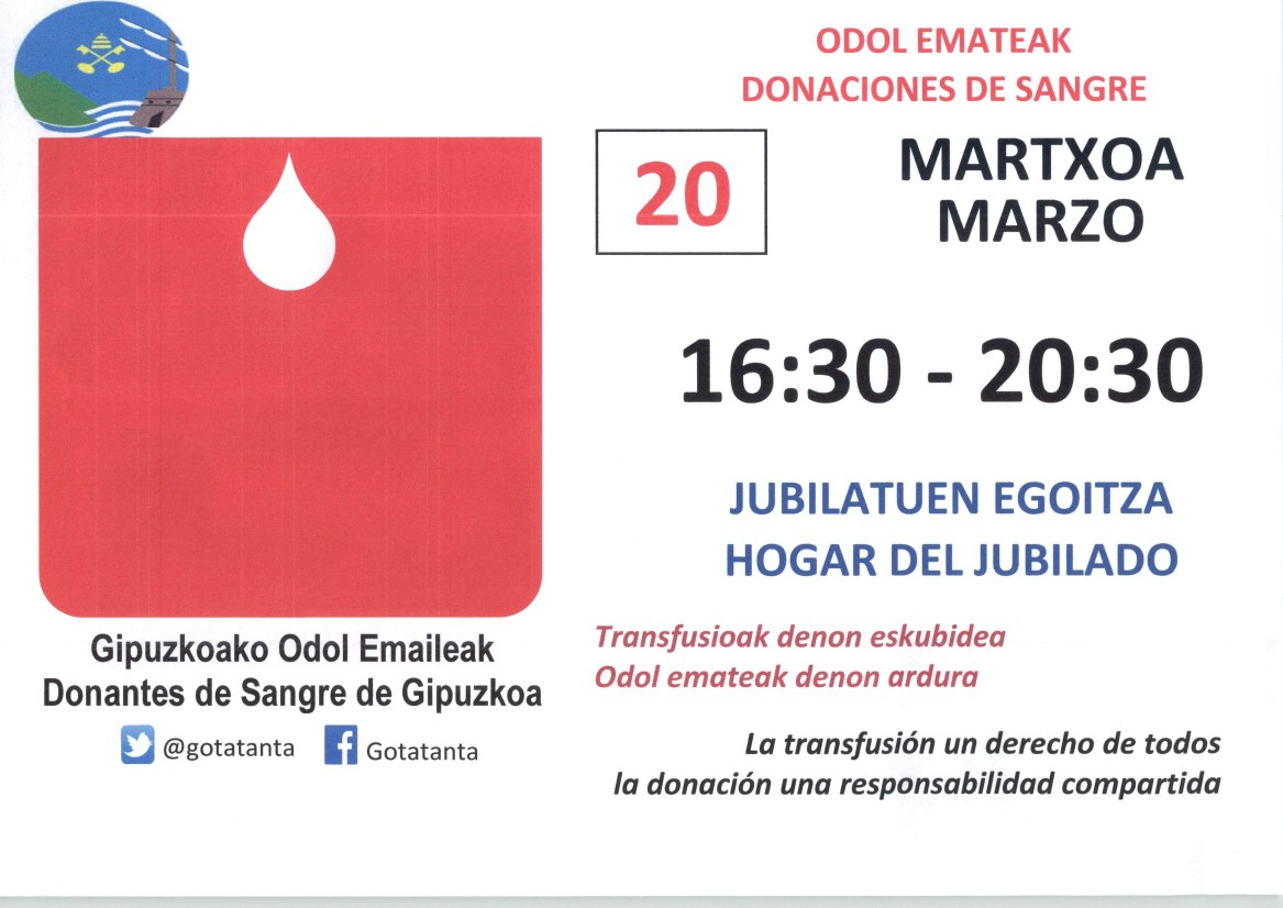 Odol ematea izango da Zumaian martxoak 20an