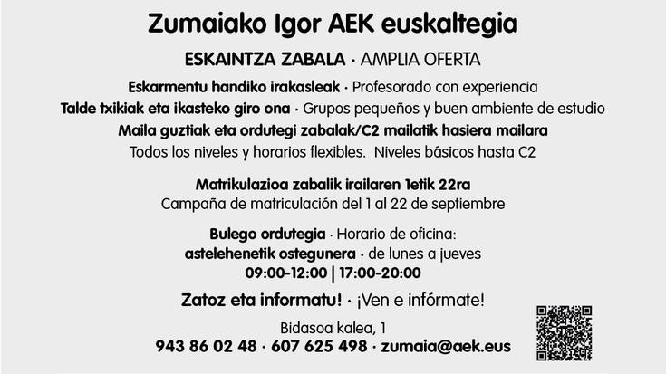 Zumaiako AEK euskaltegian matrikula zabalik