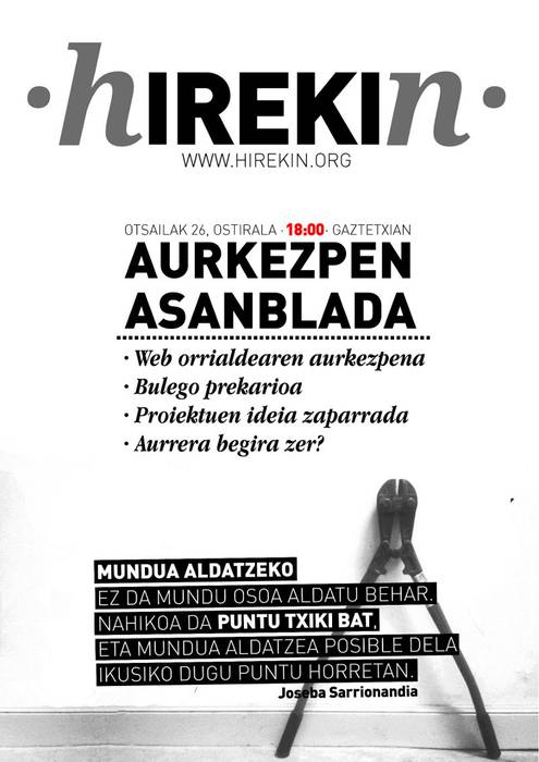 Gaur arratsaldeko AURKEZPEN ASANBLADA 18:00ETAN iz
