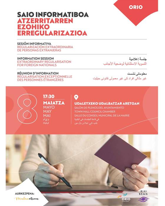 Saioa: Migratzaileen ezohiko erregularizazioari buruzko saio informatzailea