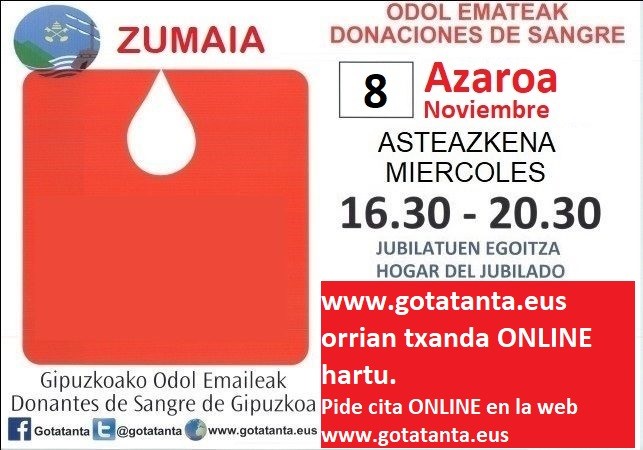Asteazkenean egingo da urteko azken odol ematea Zumaian