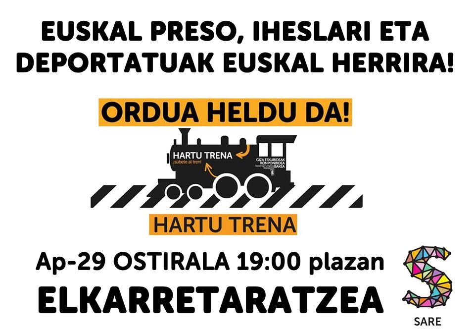 Euskal preso eta iheslarien eskubideen aldeko elkarretaratzea izango da ostiralean