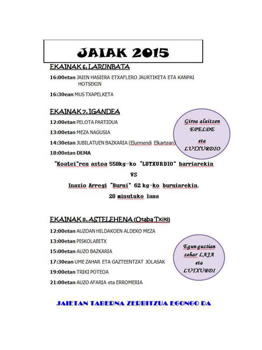 Elosuko Otaba jaiak (Zapatutik astelehenera)