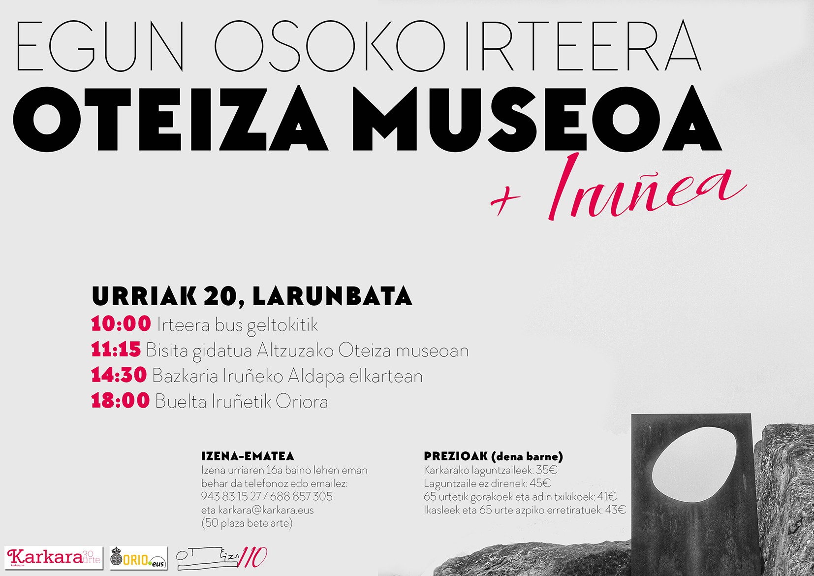 Asteartean amaitzen da urriaren 20ean Oteiza Museora egingo den irteeran izena emateko epea