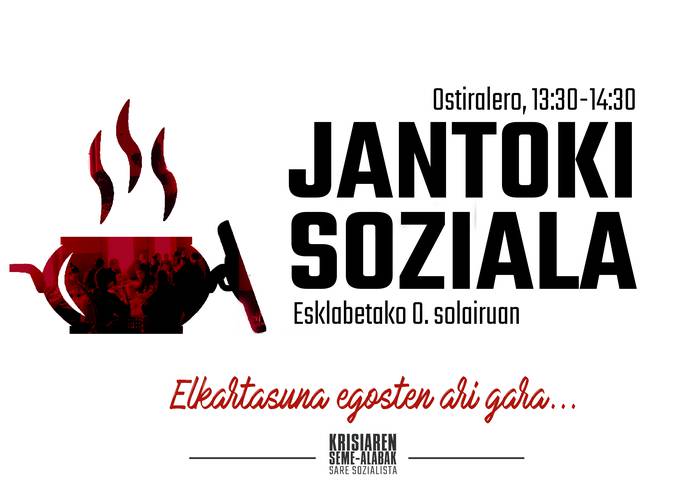 Aurrerantzean ostiralero izango da zabalik Esklabetako jantoki soziala