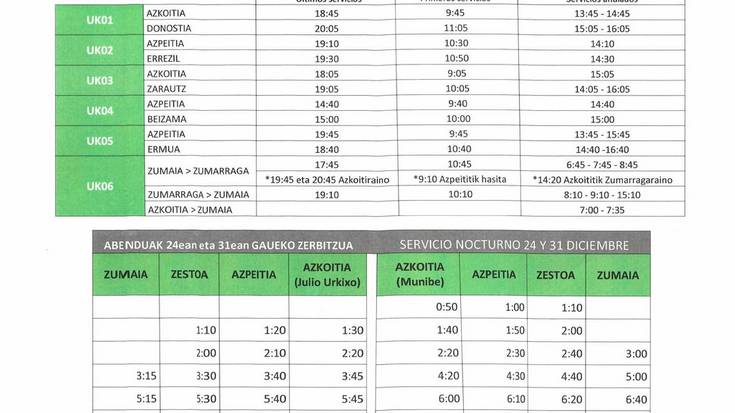 Gabon gauean eta Urte Zahar gauean autobus zerbitzu bereziak izango dira