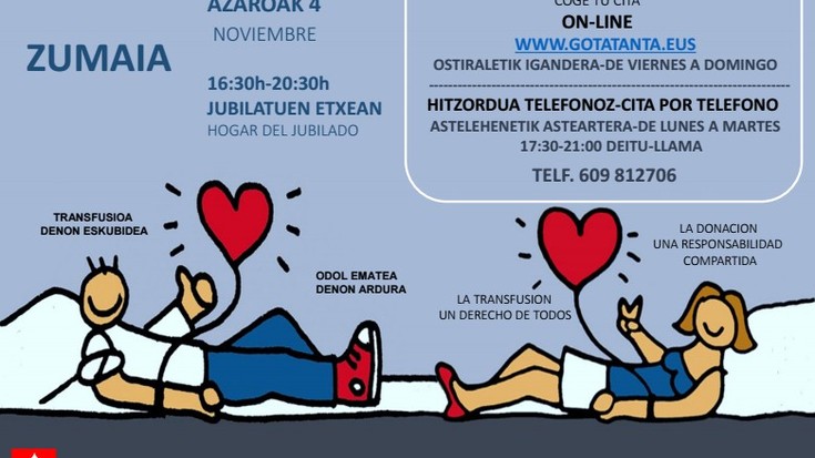 Zumaian Azaroan odol ematerako txandak hartzeko epea ireki da