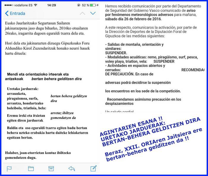 Oriaren Traineruen Jaitsiera ez da jokatuko gaur